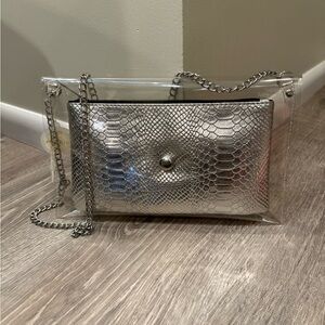 Clear Shoulder Bag with Removable Silver Clutch Inside New With Tags